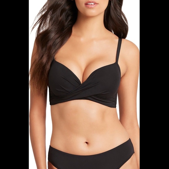 NWD Sea Level [ 4 US ] Push‎ up Cross Front Underwire Bikini Top Black - Picture 11 of 12